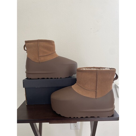 UGG CLASSIC MINI PUMPED MOLDED CHESTNUT SUEDE ALL GENDER BOOTS SIZE US M8/W9 NEW - Picture 2 of 5